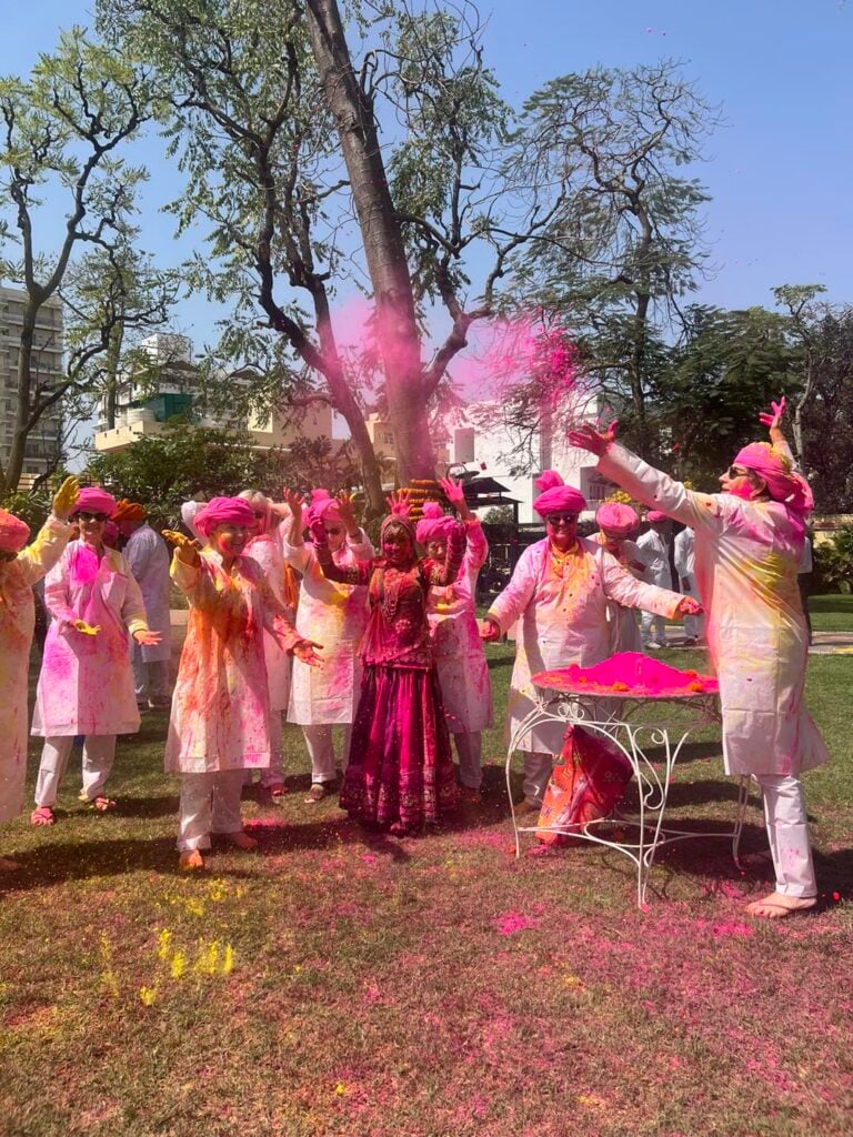A Splash of Colour Close-up of Friends Celebrating the Holi Festival.